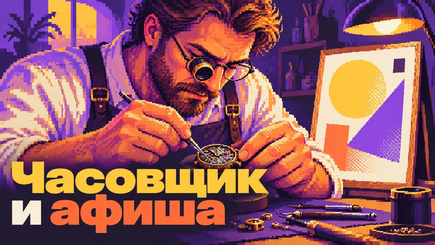 Flux нейросеть бесплатно? Руки часовщика и афиша с надписью в LibraChat