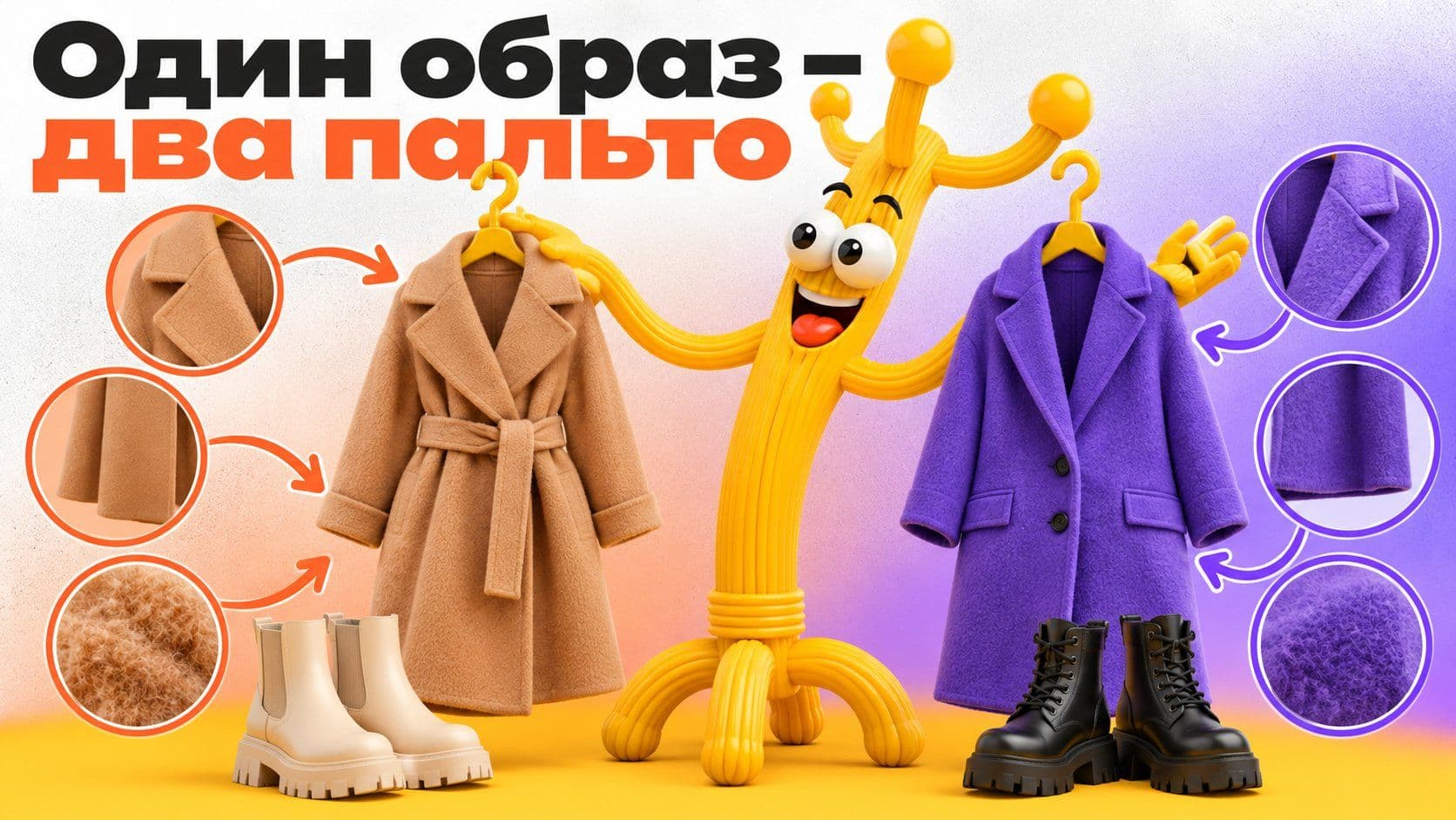 Промпты для нейросети про одежду: один образ, два пальто и две пары ботинок